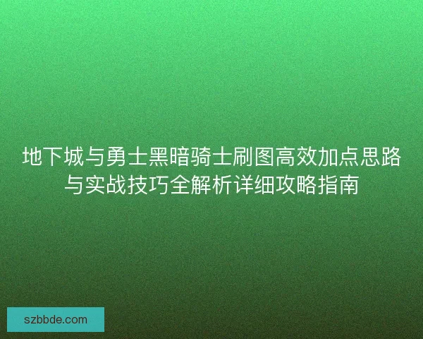 地下城与勇士黑暗骑士刷图高效加点思路与实战技巧全解析详细攻略指南