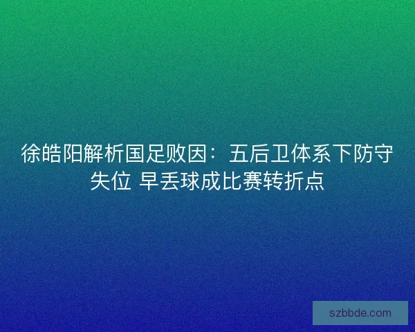 徐皓阳解析国足败因：五后卫体系下防守失位 早丢球成比赛转折点